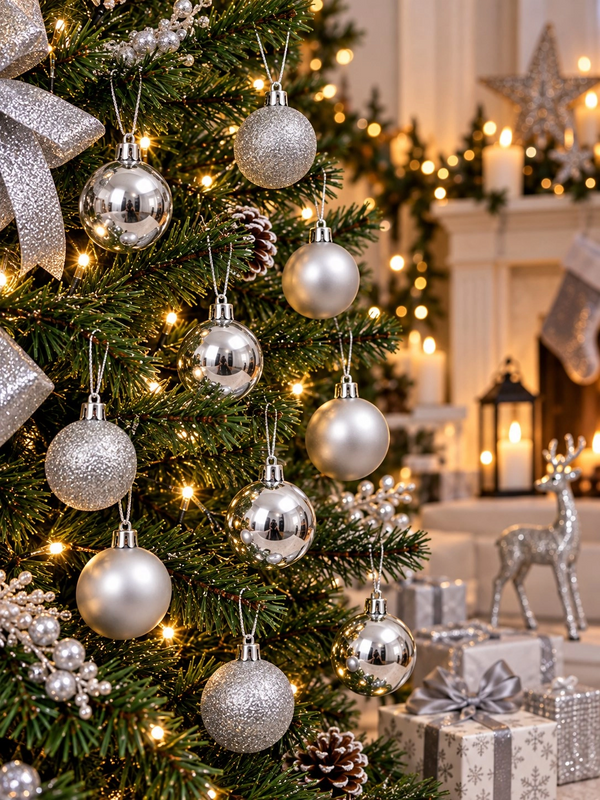 Tcx 12'li Set 4 Cm Gümüş Yılbaşı Ağacı Süsü – Mat, Simli Ve Parlak Karışık Çam Ağacı Topu Noel Süsü