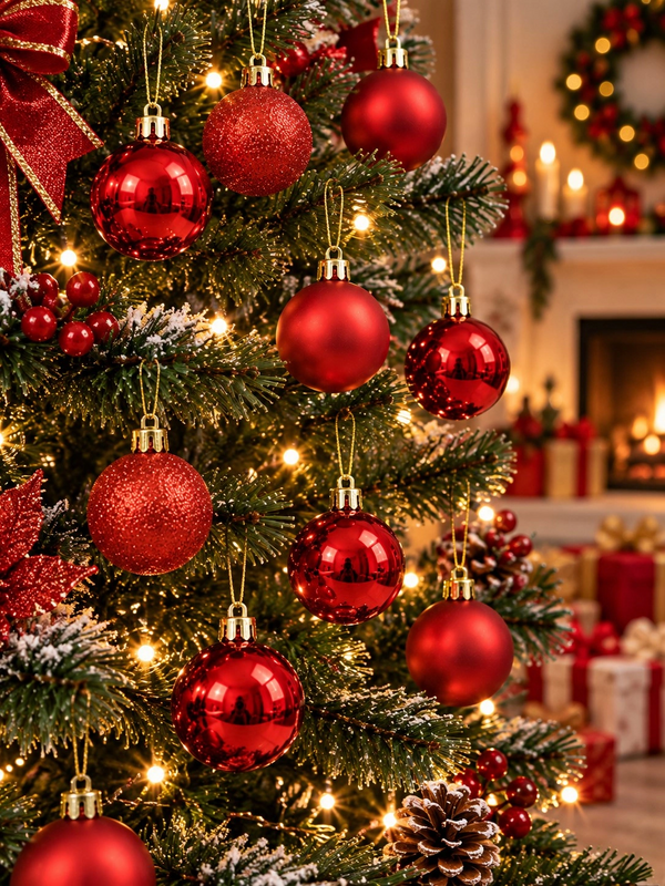 Tcx 12'li Set 4 Cm Kırımızı Yılbaşı Ağacı Süsü – Mat, Simli Ve Parlak Karışık Çam Ağacı Topu Noel Süsü