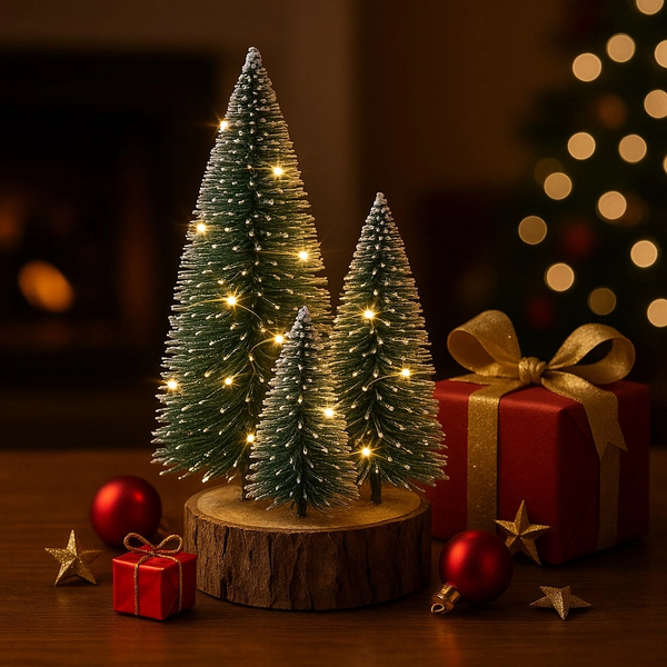 Tcx 4'lü Led Işıklı Mini Yılbaşı Noel Ağaçları Seti – 4'lü Masa Üstü Dekor (23cm, 18 Cm, 12 Cm, 13 Cm)