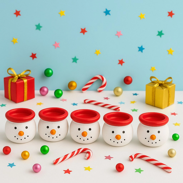 Tcx 6’lı Kardan Adam Figürlü Mini Tealight Mumluk Seti – El Boyaması Seramik Yeni Yıl Dekoru 5x5 Cm