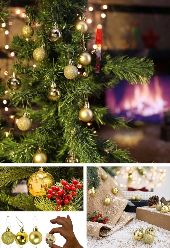 Tcx 12 Adet Gold 2,5 Cm Mini Yılbaşı Topu, Noel Çam Ağacı Topu, Süs Topu
