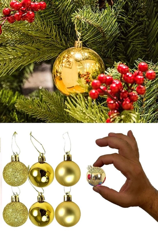 Tcx 12 Adet Gold 2,5 Cm Mini Yılbaşı Topu, Noel Çam Ağacı Topu, Süs Topu