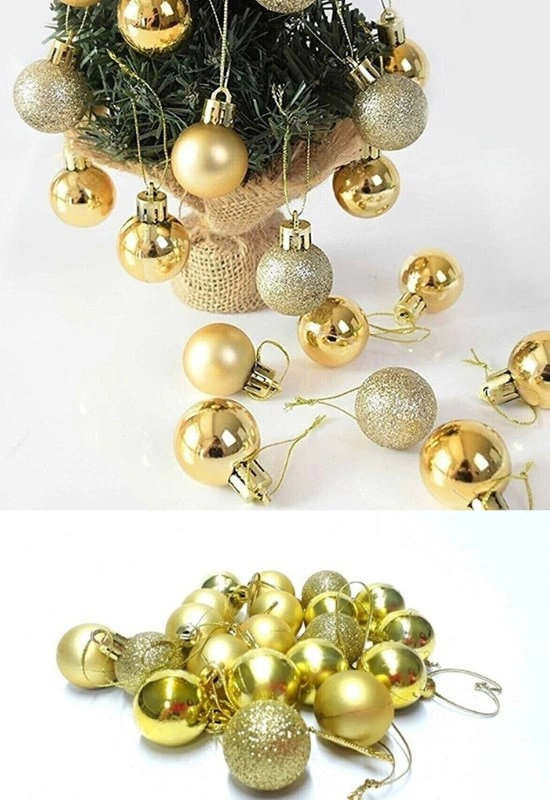 Tcx 12 Adet Gold 2,5 Cm Mini Yılbaşı Topu, Noel Çam Ağacı Topu, Süs Topu