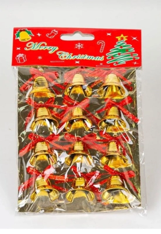 Tcx 12 Adet Mini Çan Yılbaşı Çam Ağacı Süsü  3 Cm Kırmızı Kurdeleli Gold Yılbaşı Çam Ağacı Süsü