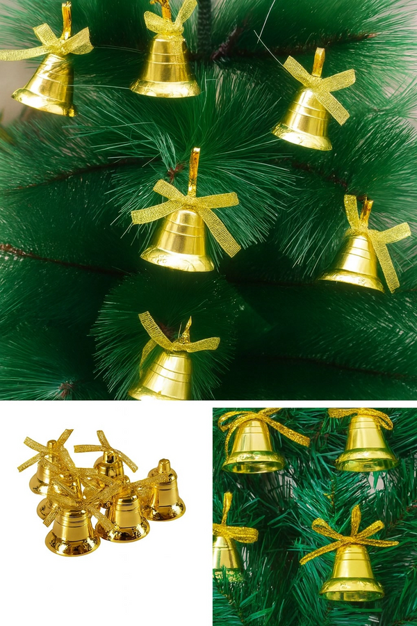 Tcx 12 Adet Mini Çan Yılbaşı Çam Ağacı Süsü  3 Cm Sarı Kurdeleli Gold Yılbaşı Çam Ağacı Süsü