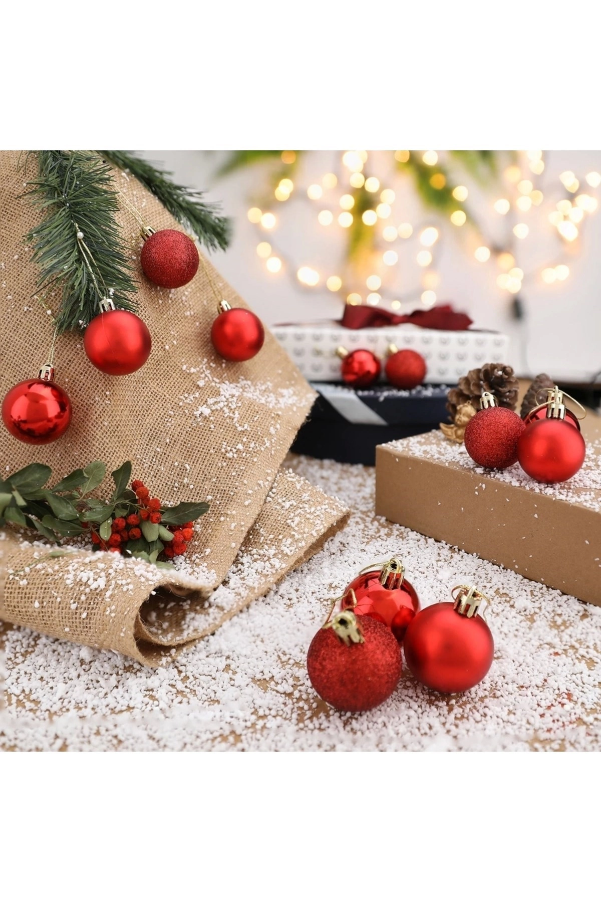 Tcx 12 Adet Parlak Kırmızı 3 Cm Mini Yılbaşı Topu, Noel Çam Ağacı Topu, Süs Topu