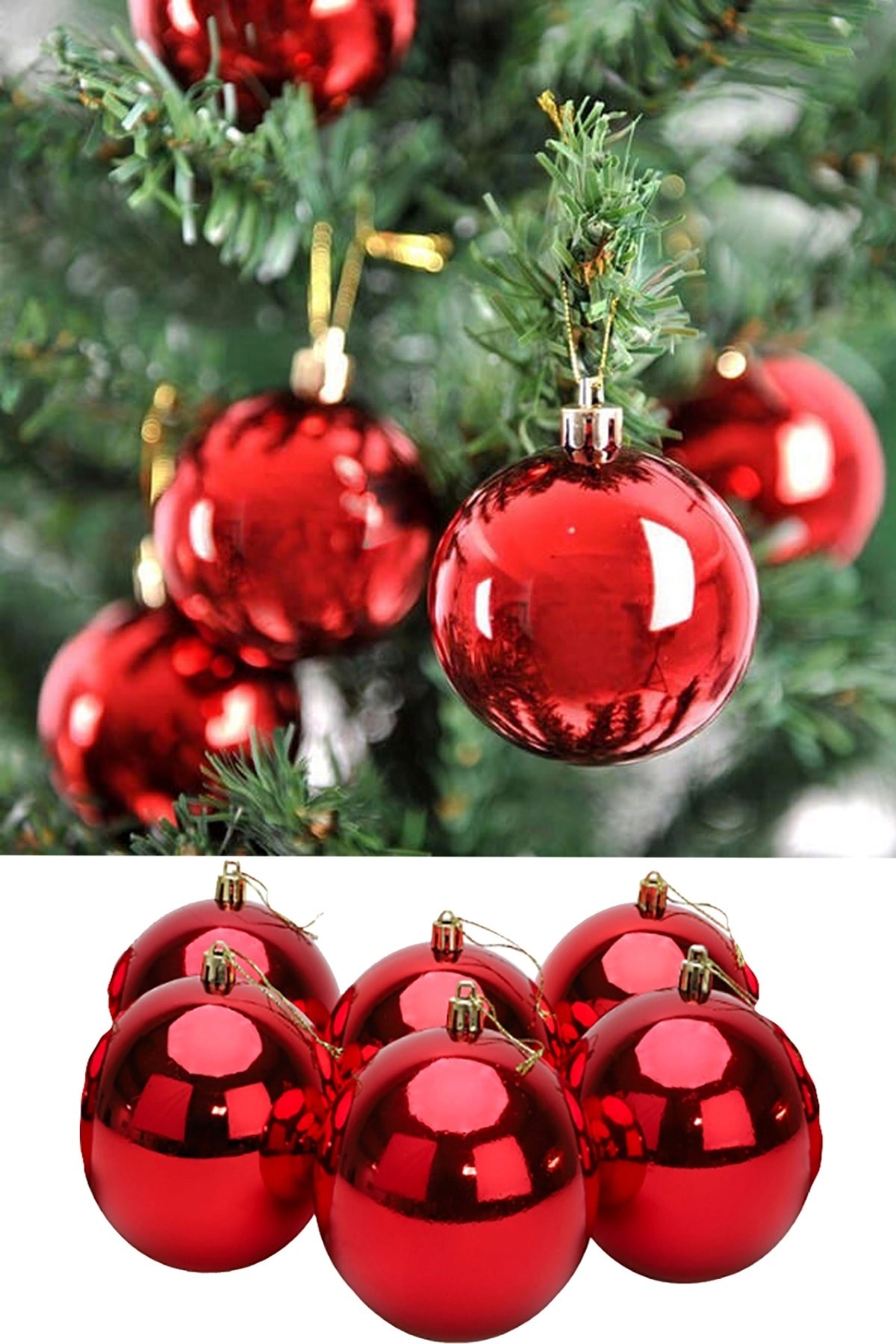 Tcx 12 Adet Parlak Kırmızı 3 Cm Mini Yılbaşı Topu, Noel Çam Ağacı Topu, Süs Topu