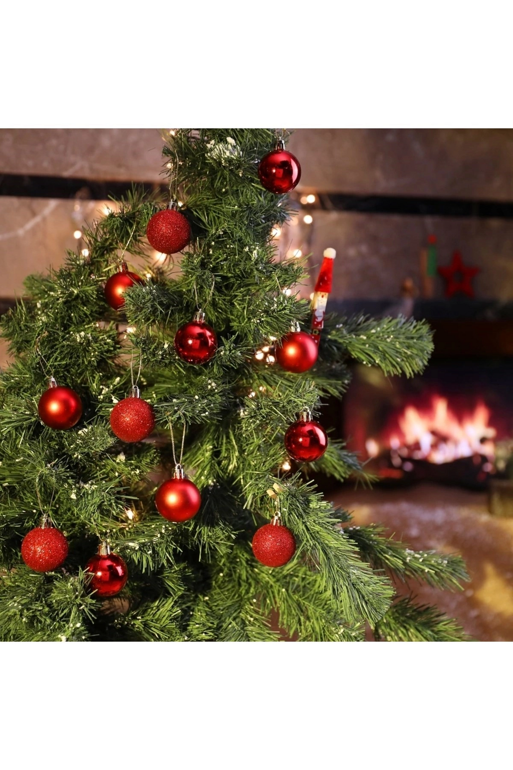 Tcx 12 Adet Parlak Kırmızı 3 Cm Mini Yılbaşı Topu, Noel Çam Ağacı Topu, Süs Topu