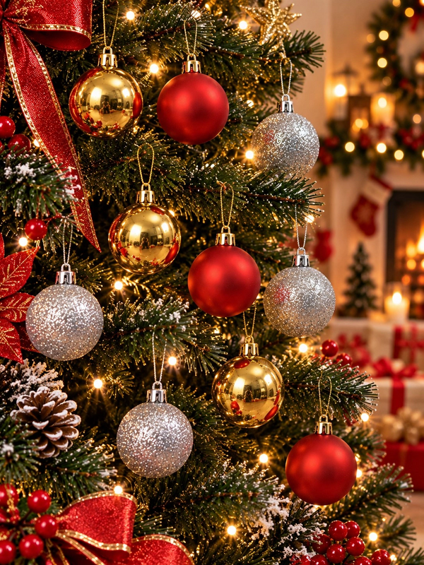 Tcx 12'li Set 4 Cm Karışık Yılbaşı Ağacı Süsü – Mat, Simli Ve Parlak Karışık Çam Ağacı Topu Noel Süsü