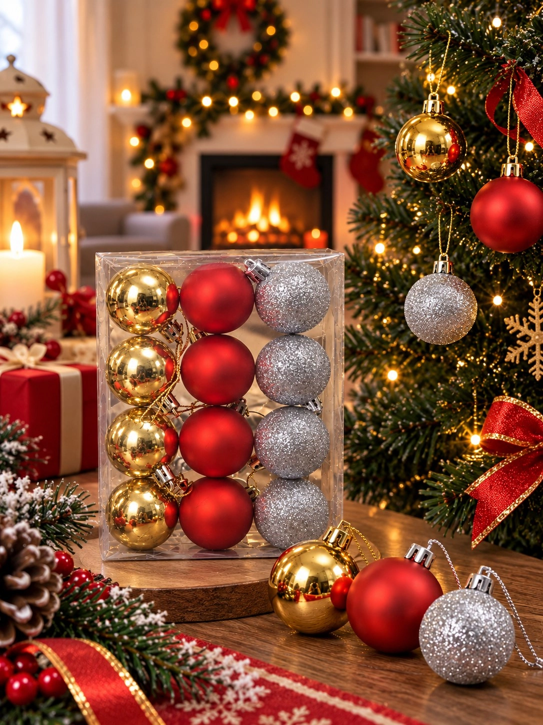 Tcx 12'li Set 4 Cm Karışık Yılbaşı Ağacı Süsü – Mat, Simli Ve Parlak Karışık Çam Ağacı Topu Noel Süsü