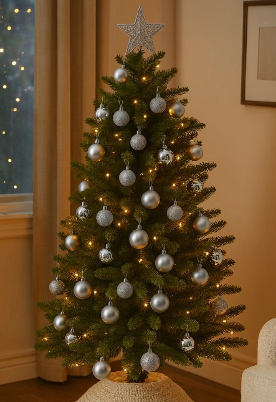 Tcx 12’li Yılbaşı Çam Ağacı Süsü Gümüş – 4 Cm Parlak & Simli Karışık Top Süsler Noel Çam Ağacı Süsü