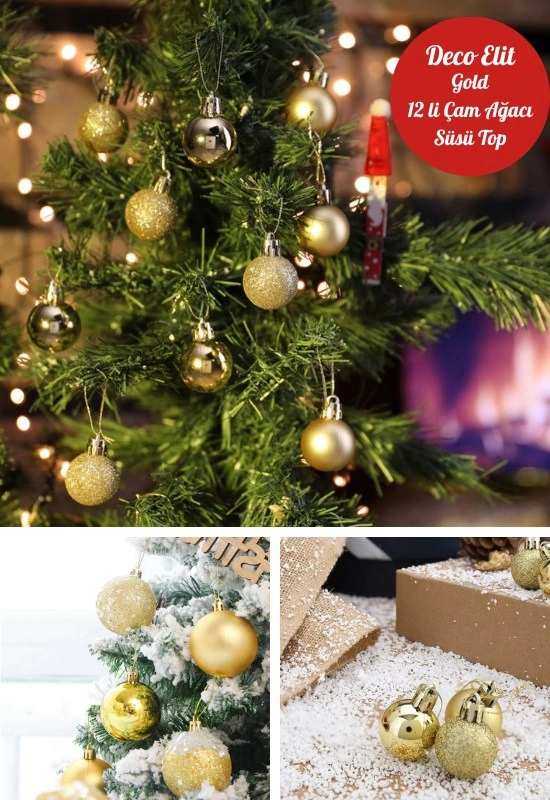 Tcx 12’li Yılbaşı Çam Ağacı Süsü Seti – 4 Cm Parlak & Simli Karışık Top Süsler Noel Çam Ağacı Süsü