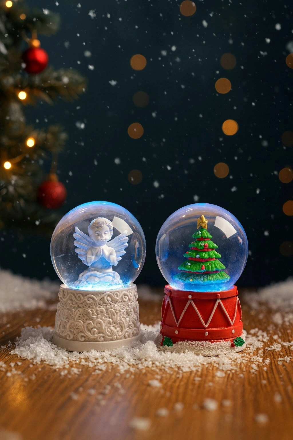 Tcx 2 Adet Mini Kar Küresi 6,5 Cm – Melek  & Çam Ağacı Temalı Dekoratif  Yılbaşı Noel Hediyesi