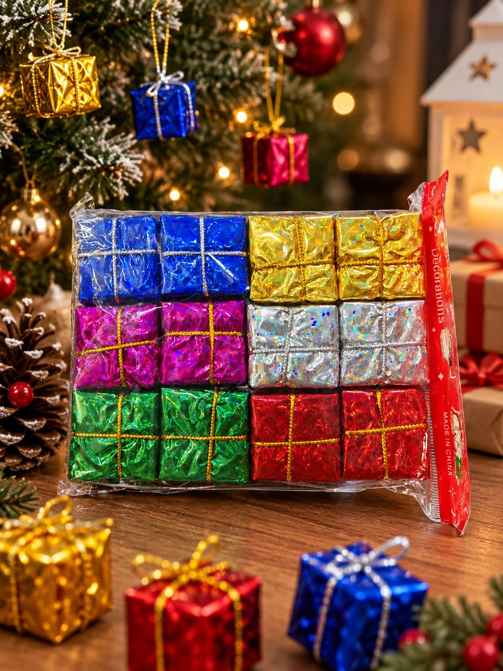 Tcx 24 Adet 3 Cm Yılbaşı Ağacı Süsü Mini Hediye Paketi Süsleri Renkli Noel Ağacı Dekoru