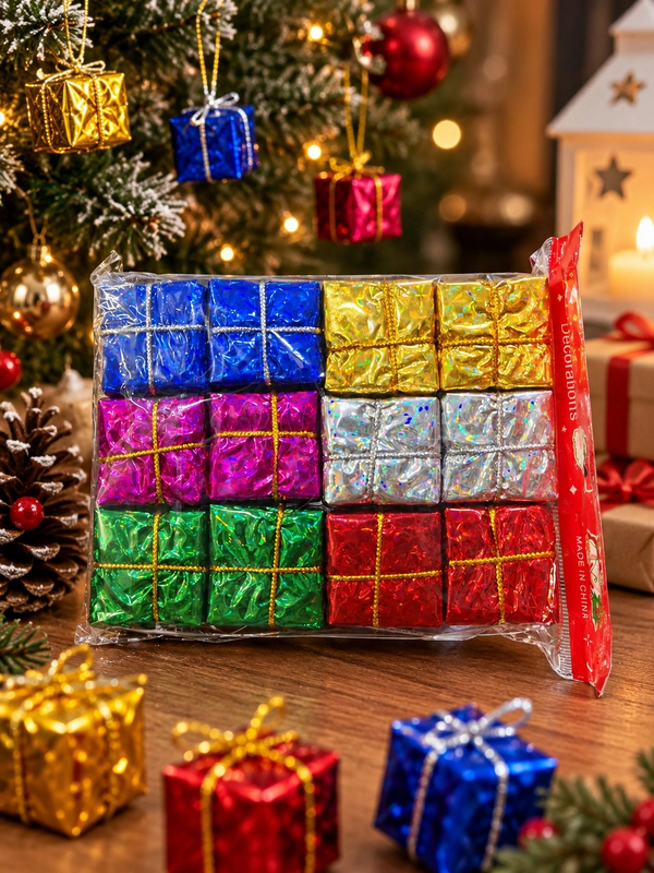 Tcx 24 Adet 3 Cm Yılbaşı Ağacı Süsü Mini Hediye Paketi Süsleri Renkli Noel Ağacı Dekoru