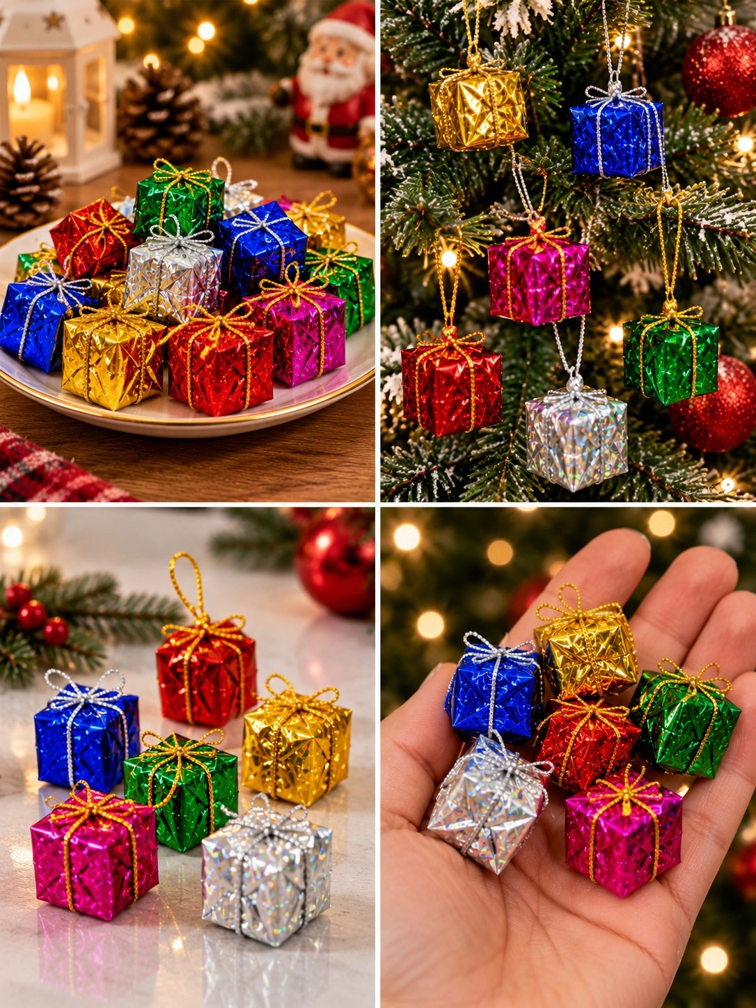 Tcx 24 Adet 3 Cm Yılbaşı Ağacı Süsü Mini Hediye Paketi Süsleri Renkli Noel Ağacı Dekoru