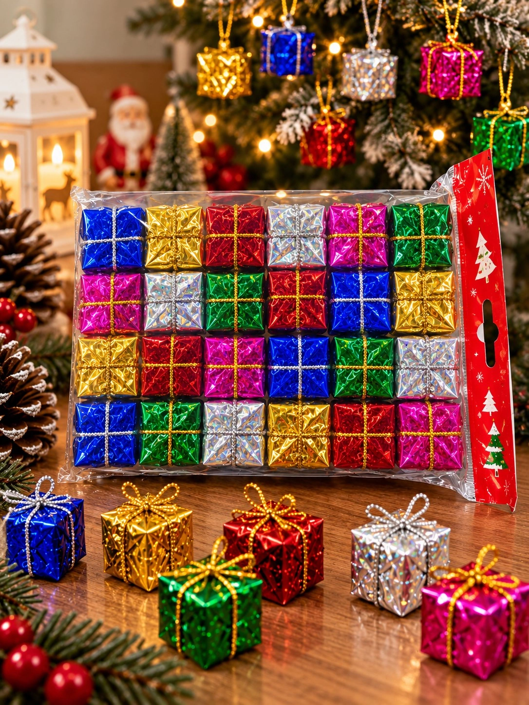 Tcx 24 Adet 3 Cm Yılbaşı Ağacı Süsü Mini Hediye Paketi Süsleri Renkli Noel Ağacı Dekoru