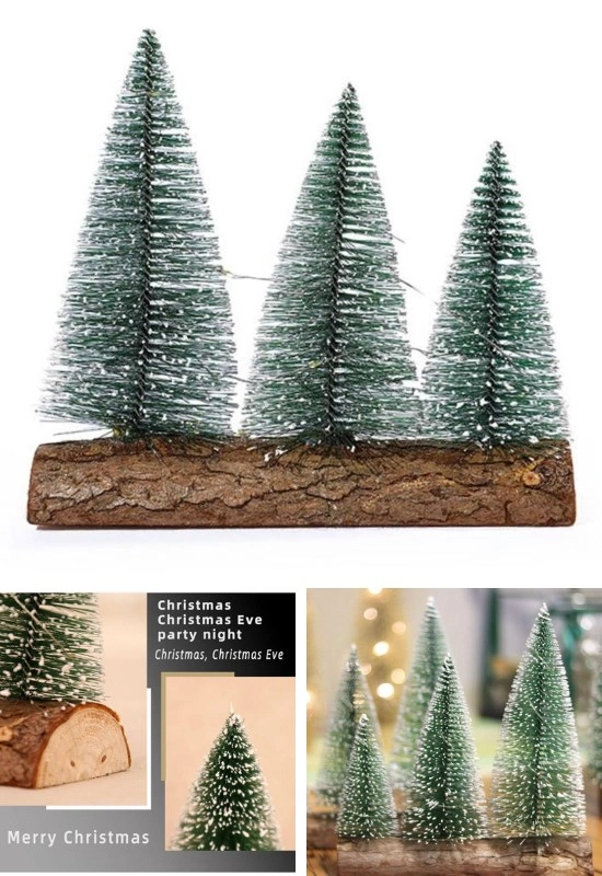 Tcx 3 Lü Set Nevada Mini Çam Ağaçları Meşe Kütük Üzerinde yılbaşı Hediyesi  16-12-10  Cm