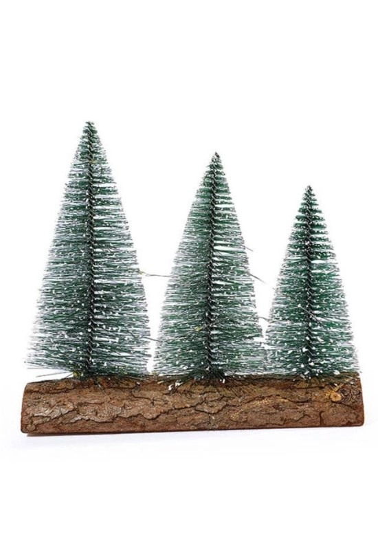 Tcx 3 Lü Set Nevada Mini Çam Ağaçları Meşe Kütük Üzerinde yılbaşı Hediyesi  16-12-10  Cm