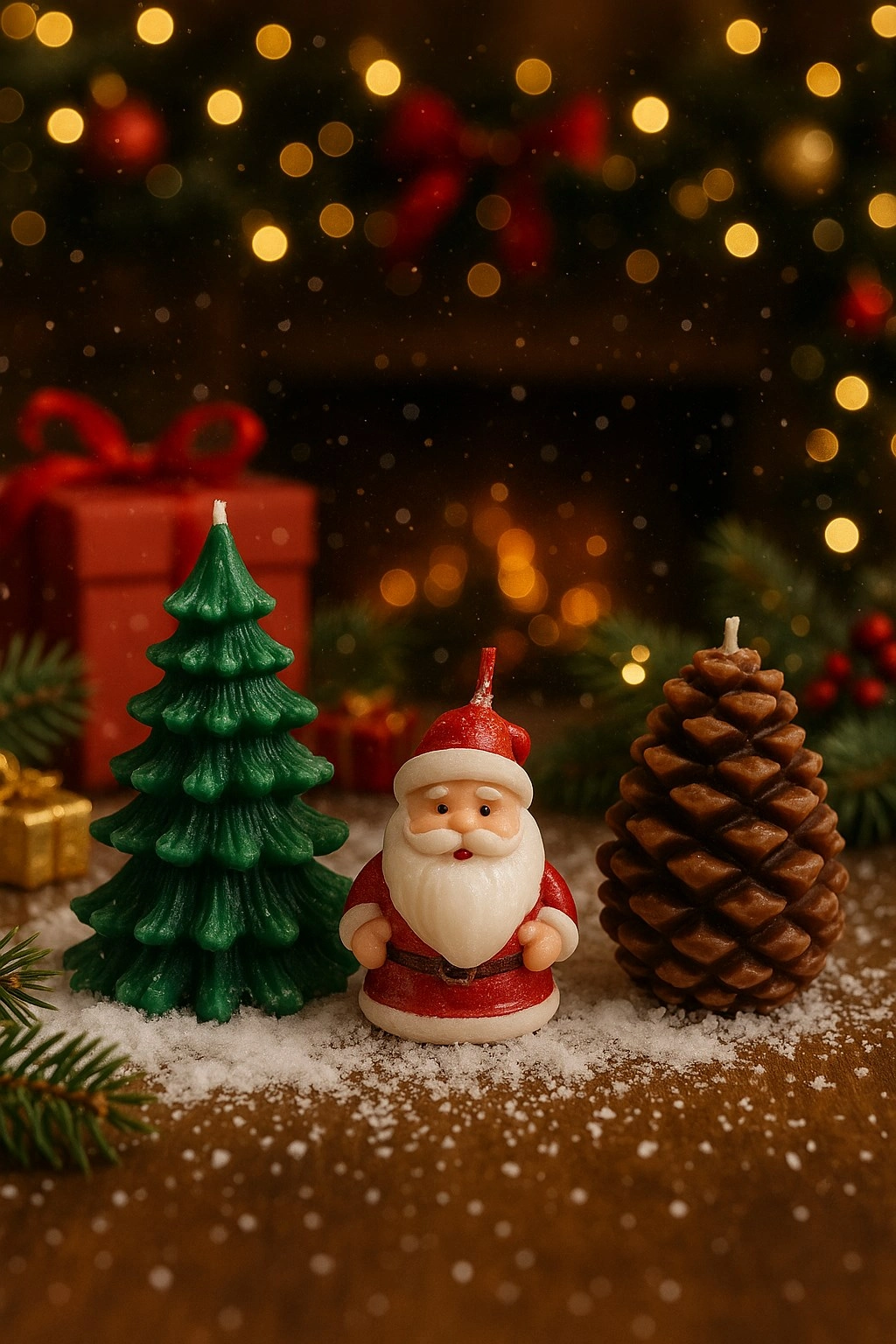 Tcx 3’lü Yılbaşı Dekoratif Mum Seti – Çam Ağacı, Kozalak Ve Noel Baba Şeklinde | Yeni Yıl Sofra Mumu