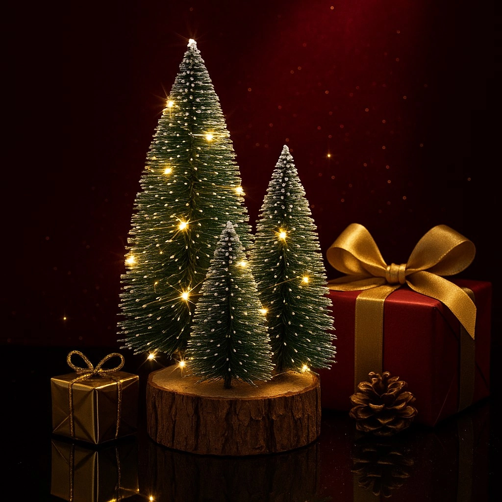 Tcx 4'lü Led Işıklı Mini Yılbaşı Noel Ağaçları Seti – 4'lü Masa Üstü Dekor (23cm, 18 Cm, 12 Cm, 13 Cm)