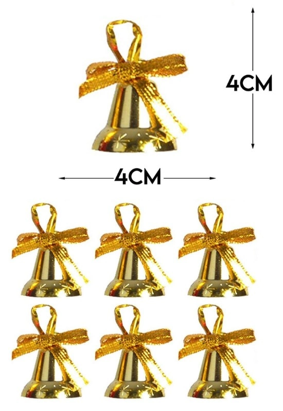 Tcx 6 Adet Mini Çan Süs Yılbaşı Çam Ağacı Süsü 4 Cm Altın Sarısı Kurdeleli Zil Gold Yılbaşı Çam Ağacı