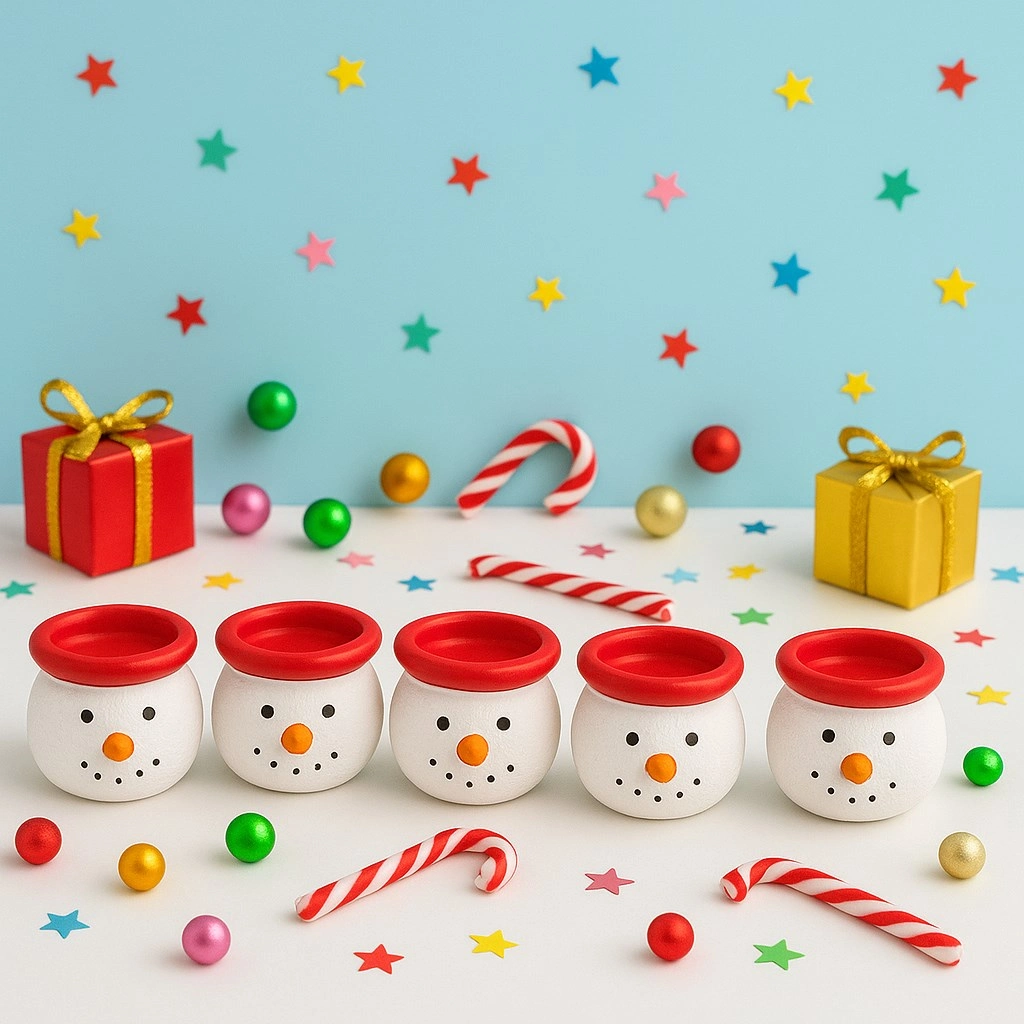 Tcx 6’lı Kardan Adam Figürlü Mini Tealight Mumluk Seti – El Boyaması Seramik Yeni Yıl Dekoru 5x5 Cm
