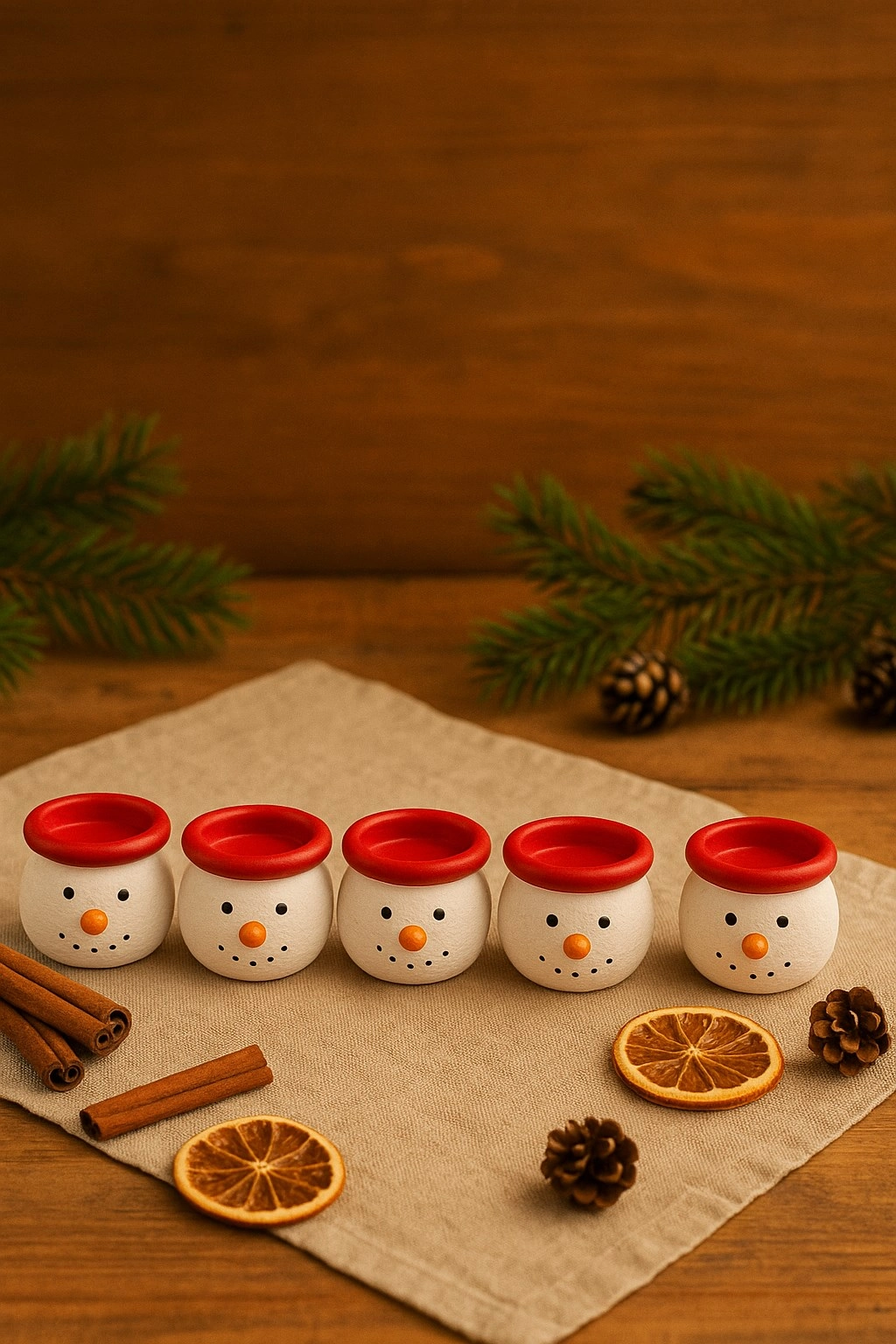 Tcx 6’lı Kardan Adam Figürlü Mini Tealight Mumluk Seti – El Boyaması Seramik Yeni Yıl Dekoru 5x5 Cm