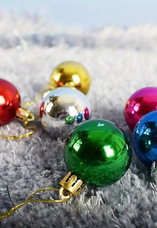Tcx 6’lı Yılbaşı Çam Ağacı Süsü Renkli – 4 Cm Parlak Karışık Renk Top Süsler Noel Çam Ağacı Süsü