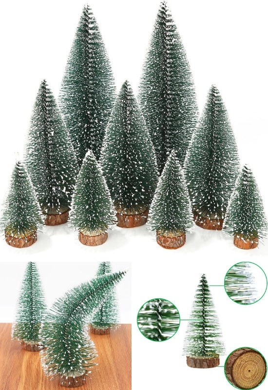 Tcx 9 Adet Nevada Mini Çam Ağacı Uçlarına Kar Yağmış Karlı Yılbaşı Hediyesi  15-12-8  cm