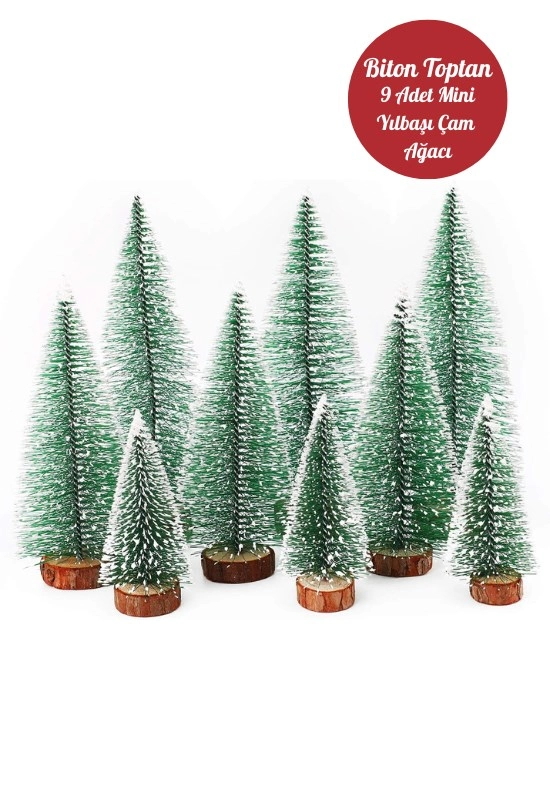 Tcx 9 Adet Nevada Mini Çam Ağacı Uçlarına Kar Yağmış Karlı Yılbaşı Hediyesi  15-12-8  cm