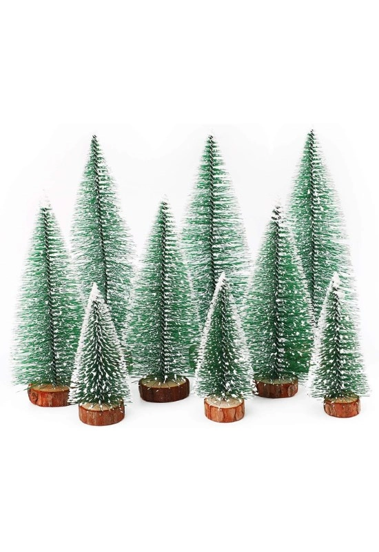 Tcx 9 Adet Nevada Mini Çam Ağacı Uçlarına Kar Yağmış Karlı Yılbaşı Hediyesi  15-12-8  cm