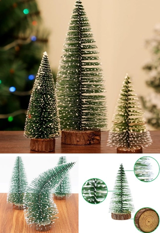 Tcx 9 Adet Nevada Mini Çam Ağacı Uçlarına Kar Yağmış Karlı Yılbaşı Hediyesi  15-12-8  cm
