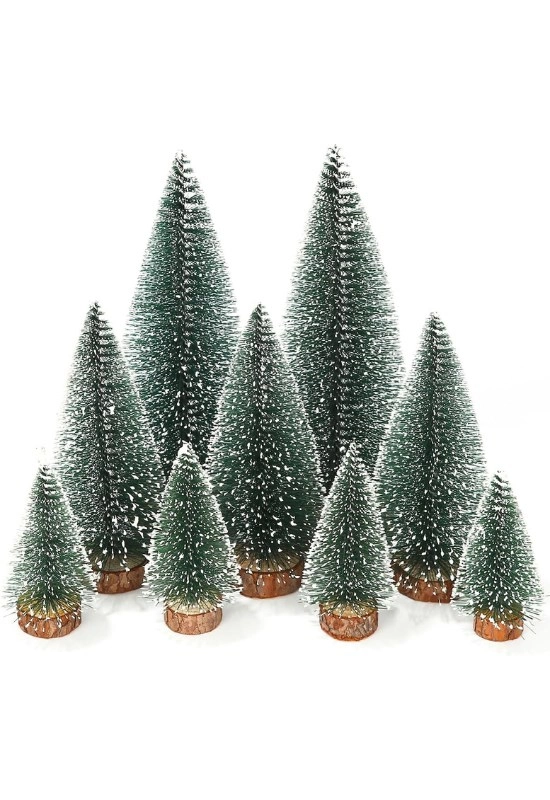 Tcx 9 Adet Nevada Mini Çam Ağacı Uçlarına Kar Yağmış Karlı Yılbaşı Hediyesi  15-12-8  cm