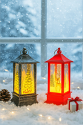 Tcx Led Işıklı Noel Feneri 2’li Set – Çam Ağacı & Bambi Temalı Dekoratif Yılbaşı Lambası 14 Cm