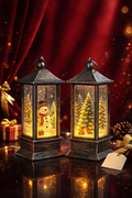 Tcx Led Işıklı Noel Feneri 2’li Set – Kardan Adam  & Çam Ağacı Temalı Dekoratif Yılbaşı Lambası 14 Cm