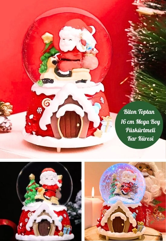 Tcx Mega Boy 2027 Yılbaşı Noel Baba Temalı Kar Püskürtmeli Işıklı Müzikli  Kar Küresi 16 Cm- 18a