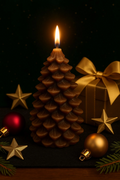 Tcx Yeni Yıl  Noel Kozalak Temalı Mum - Yılbaşı Sofra Süsü Dekorasyon El Yapımı Kozalak Mum 10 Cm